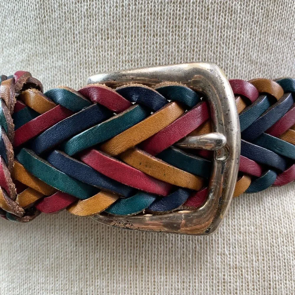 Brighton Vintage Rainbow Braided Leather Belt Small Colorful Western Boho 44801